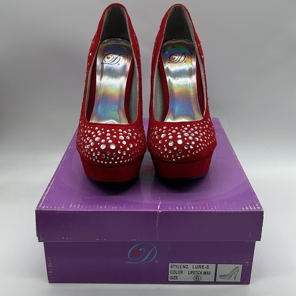 Red Suede Crystal Platform Pumps Size 6 | D Style LURE-S | Glam Heels - Picture 11 of 13